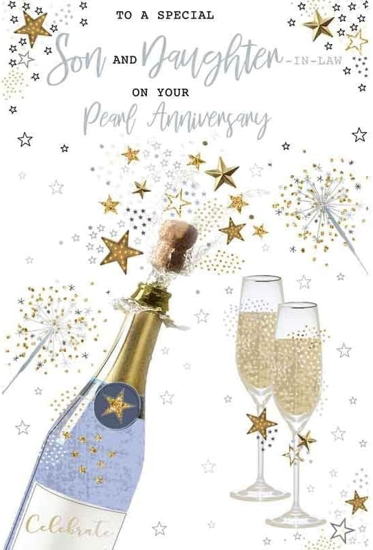 Pearl Anniversary Card  Son & Daughter-in-Law  Champagne Design 30th  15x23cm