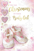 Christening Card for Baby Girl  Pink Shoes & Verse  15x23cm  Colour Insert