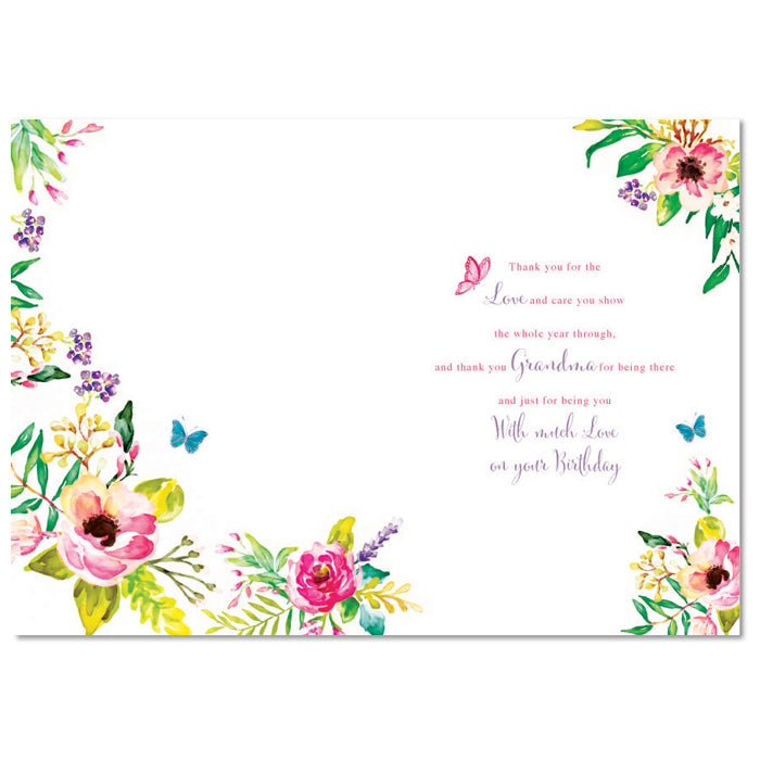 Grandma Happy Birthday Card With Love  Butterfly Flower Design Lovely Bright