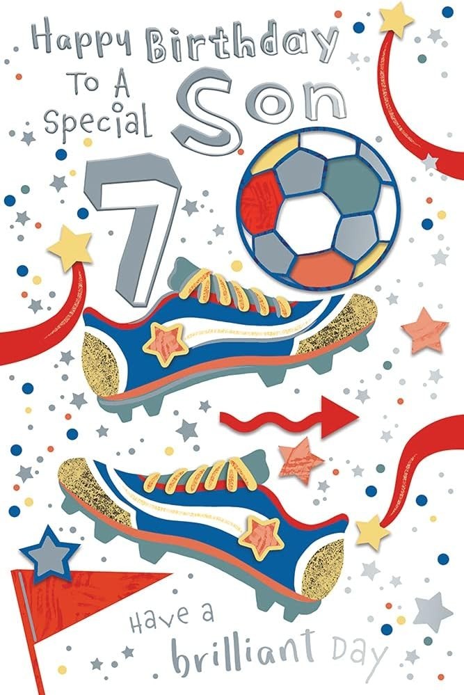 7th Birthday Card for Son 15cm x 23cm Football Design Printed Verse
