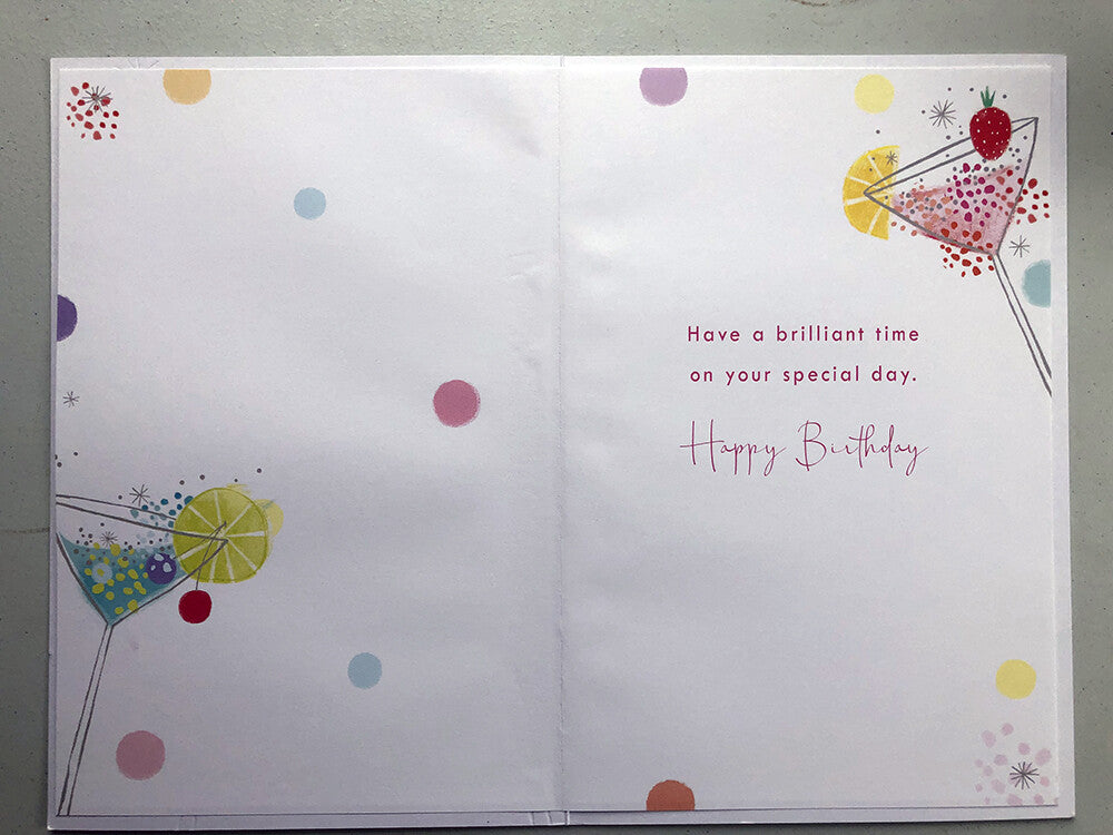 21st Happy Birthday Card Age 21 Today Bright Cocktail Glass Female Lovely Verse