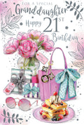 Granddaughter 21st Birthday Card - Pink Peonies Gifts Waffles - Quality Modern