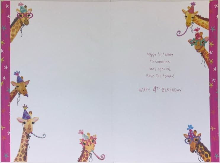 4th Birthday Card for Niece  Giraffe Party Design 15x23cm  Colour Insert