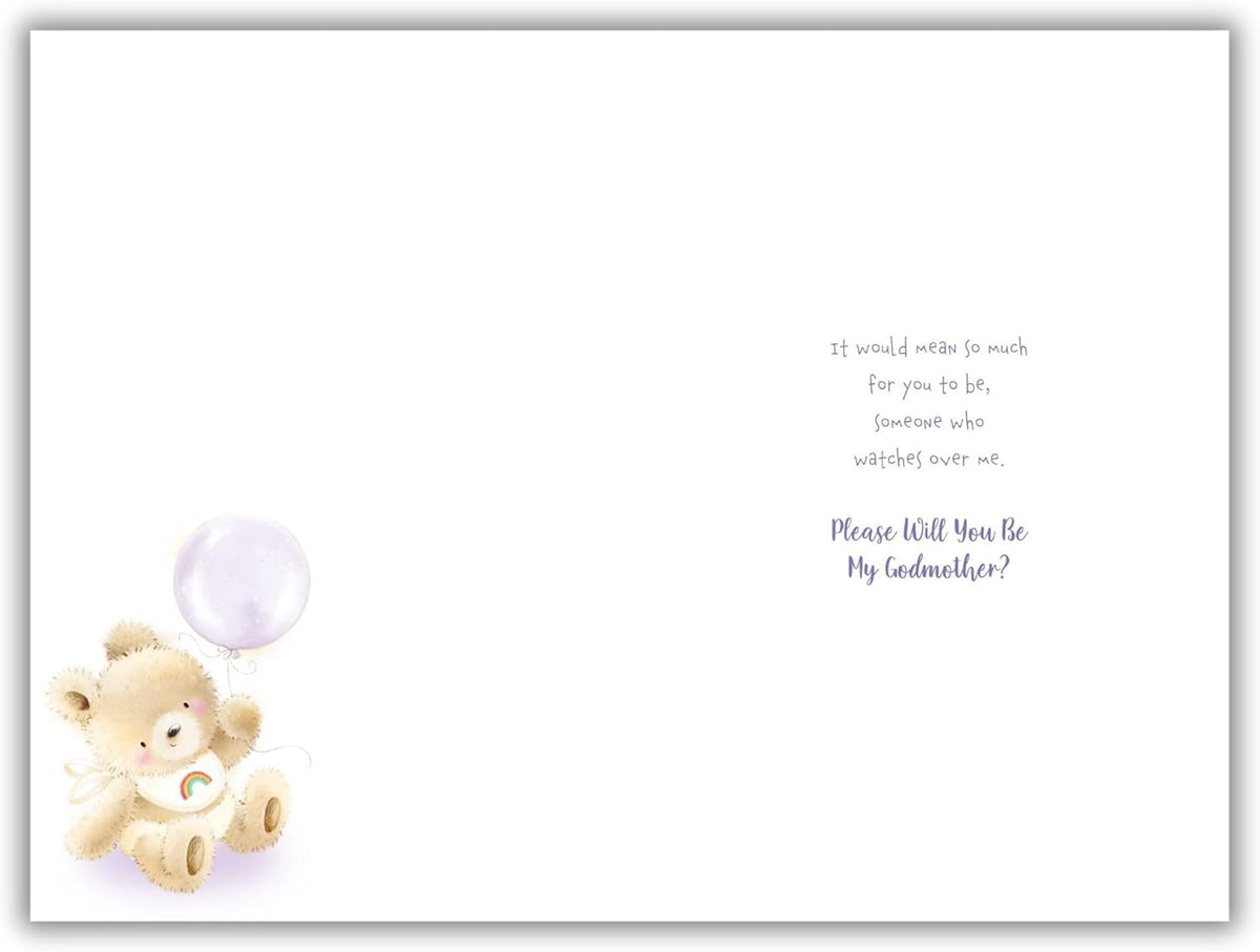 Will You Be My Godmother Proposal Card  Teddy Bear & Balloon  15x23cm