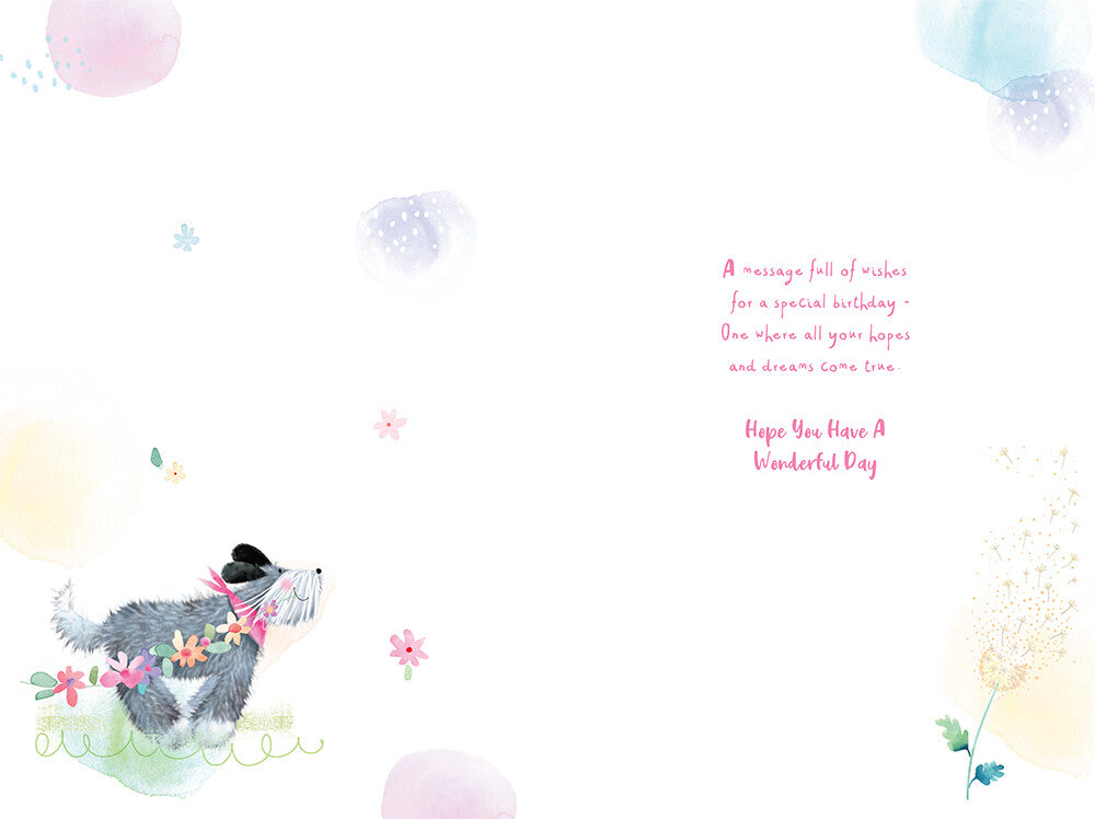 Granddaughter Birthday Card Make A Wish & Chase Your Dreams Cute Dog