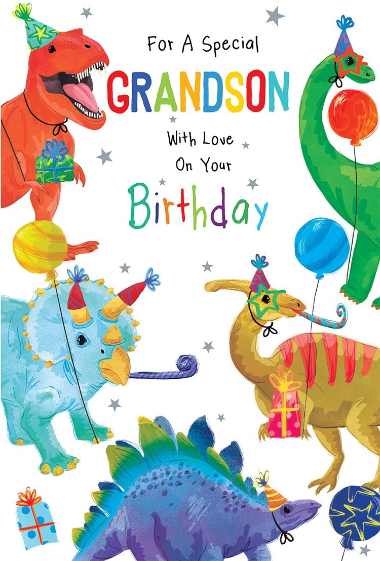 Grandson Birthday Card Dinosaurs 9" x 6" Lovely Verse