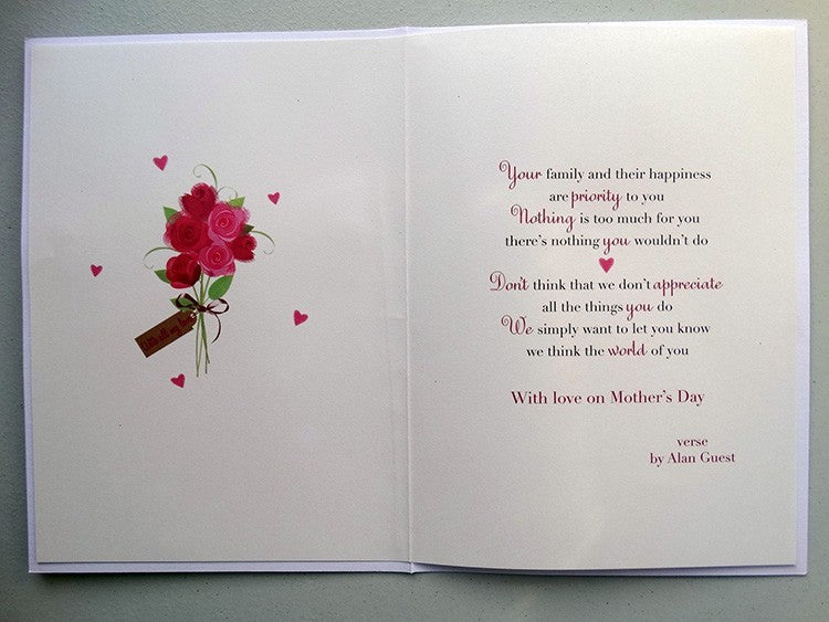 For My Wife Heart & Ribbon Quality Hand Finished Mother's Day Card