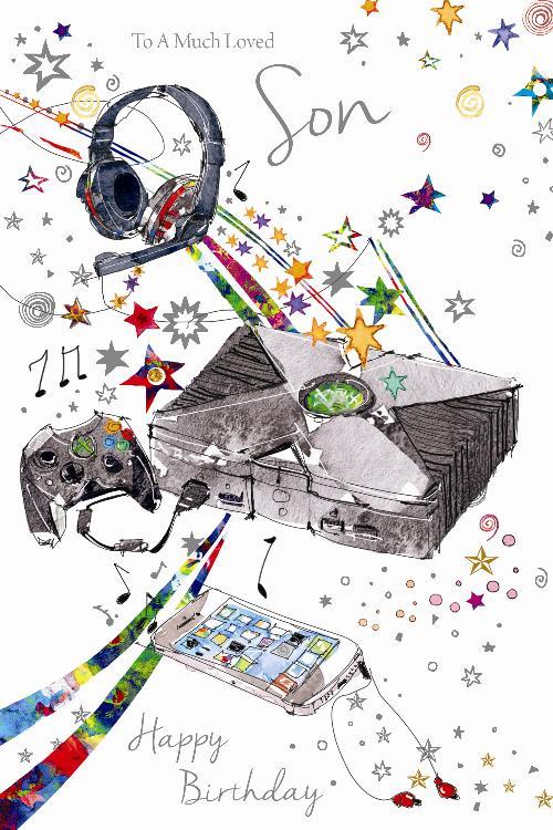 Son  Happy Birthday Card A Much Loved Gaming Mobile Phone Music Design Modern