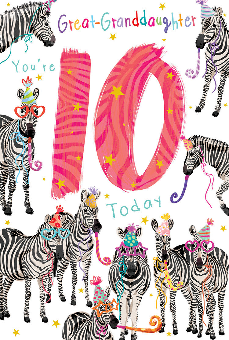 Great Granddaughter 10th Birthday Card Age 10 Fox 9" x 6" Lovely Verse