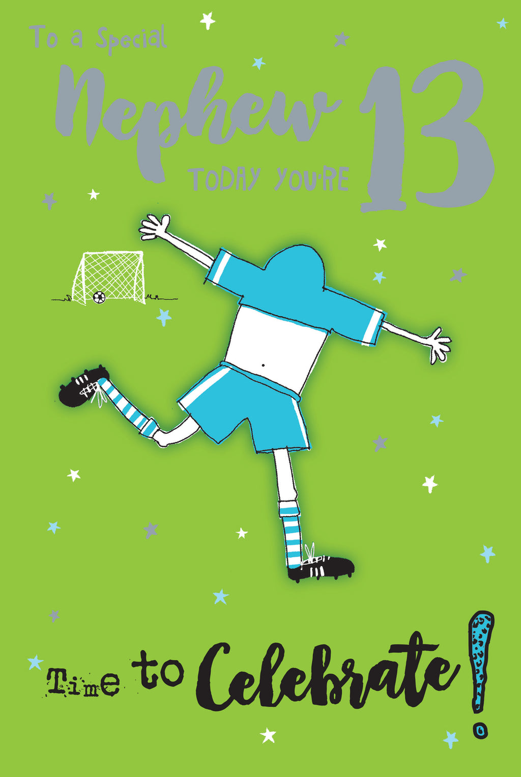 Nephew 13th Birthday Card - Boys Football Theme - Teenager Age 13 Celebrate