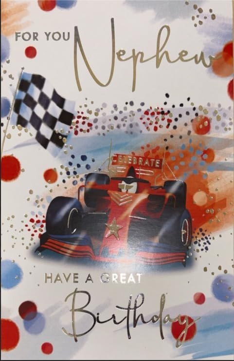 Birthday Card For Nephew 13x19cm Race Car Design With Verse Inside