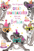 Great Granddaughter Birthday Card Koala 9" x 6" Lovely Verse
