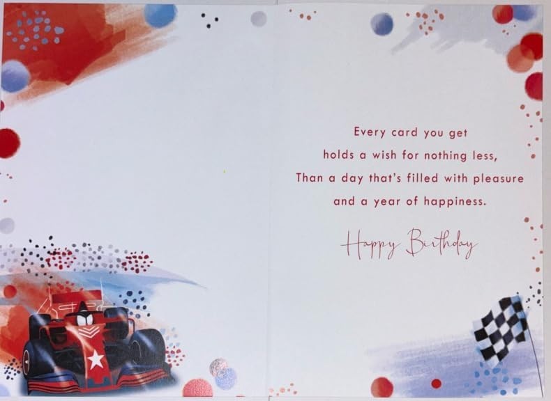 Birthday Card For Nephew 13x19cm Race Car Design With Verse Inside