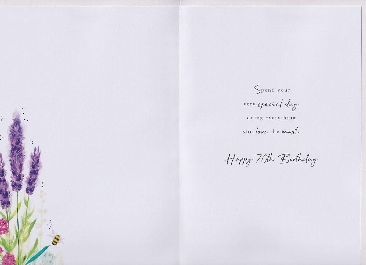 70th Birthday Card for Nan  Lavender Floral Design  15x23cm with Insert