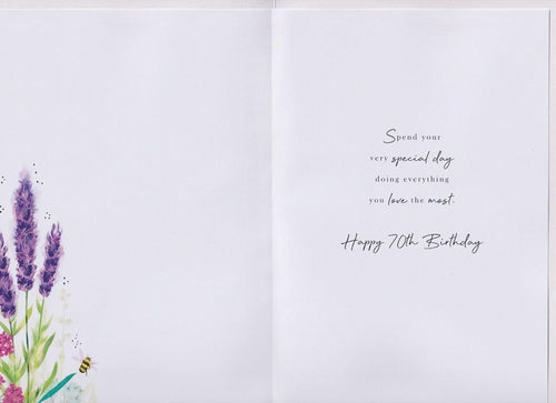 70th Birthday Card for Nan  Lavender Floral Design  15x23cm with Insert
