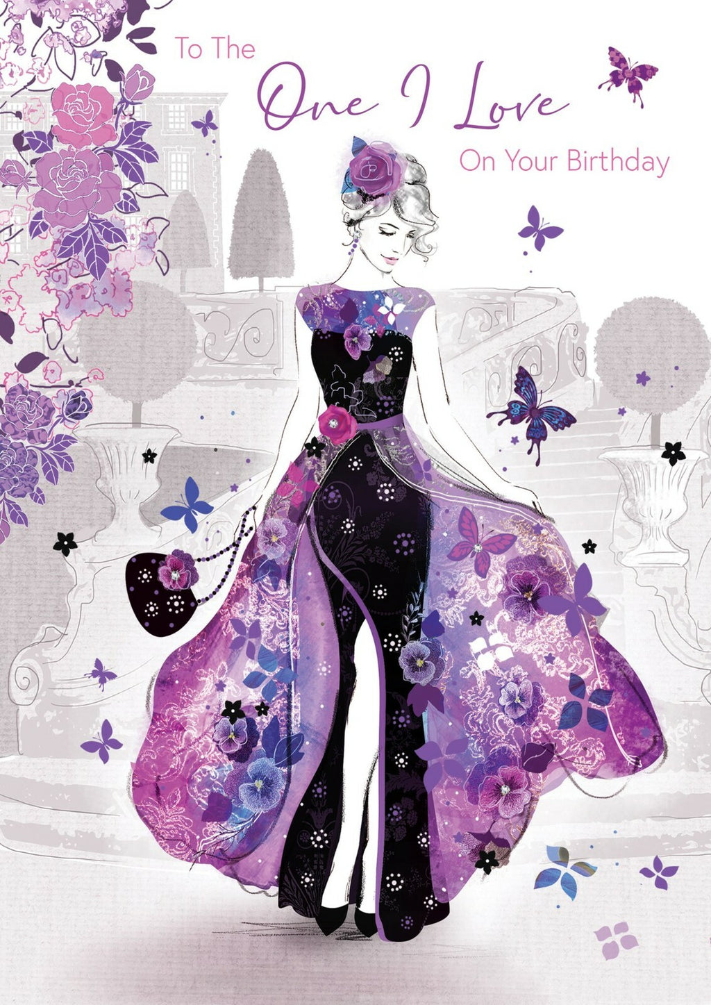 One I Love Birthday Card Dress Bag & Diamante Happy Lovely Greeting
