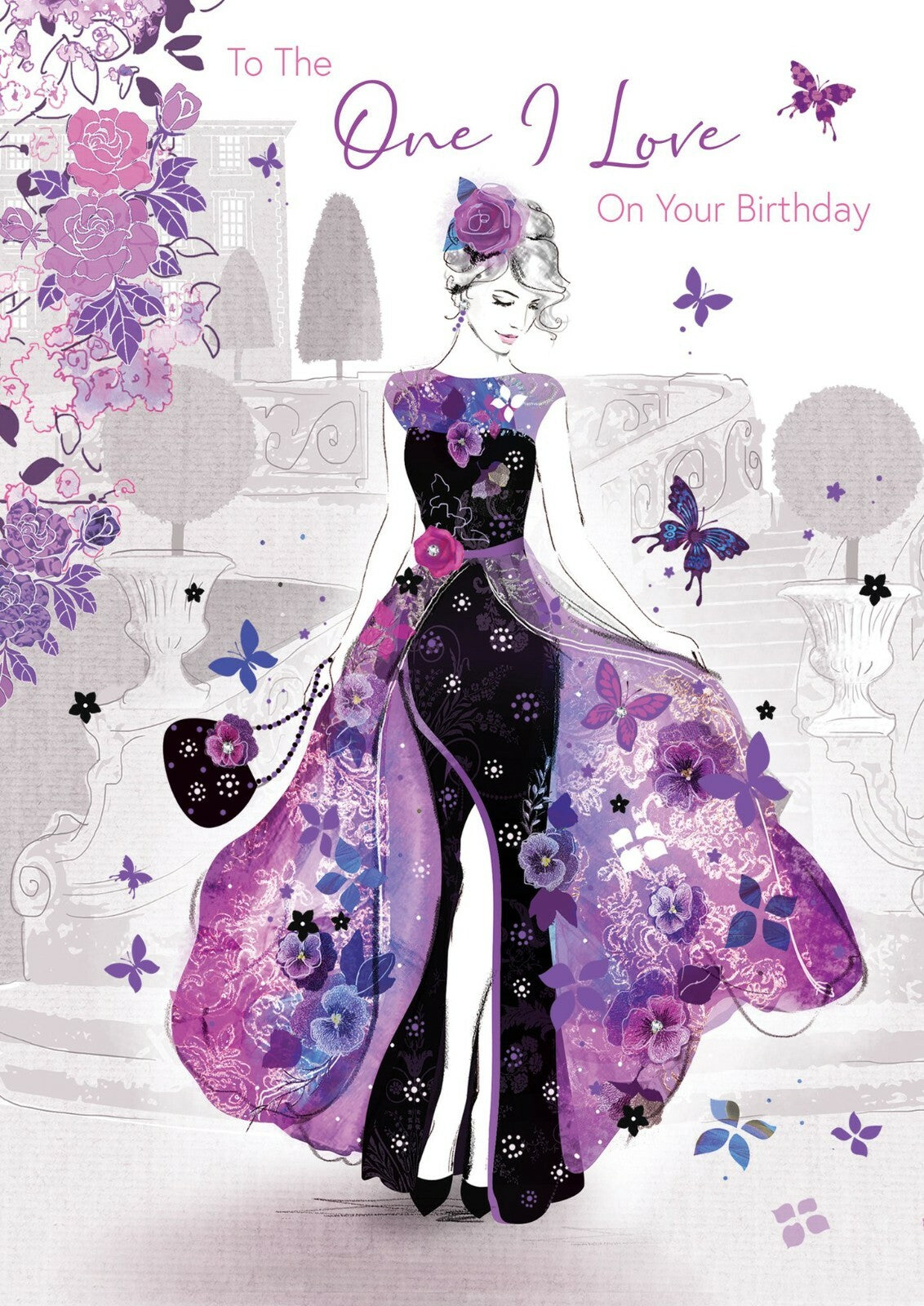 One I Love Birthday Card Dress Bag & Diamante Happy Lovely Greeting
