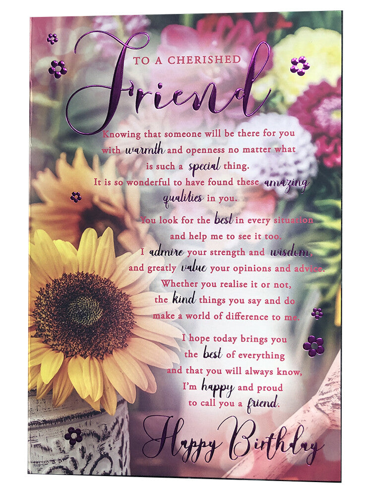 Friend Happy Birthday Card  Cherished Friend Floral Design, Quality Board,