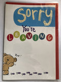 Sorry You're Leaving Card Blue Cute Bear Bye Paw Prints