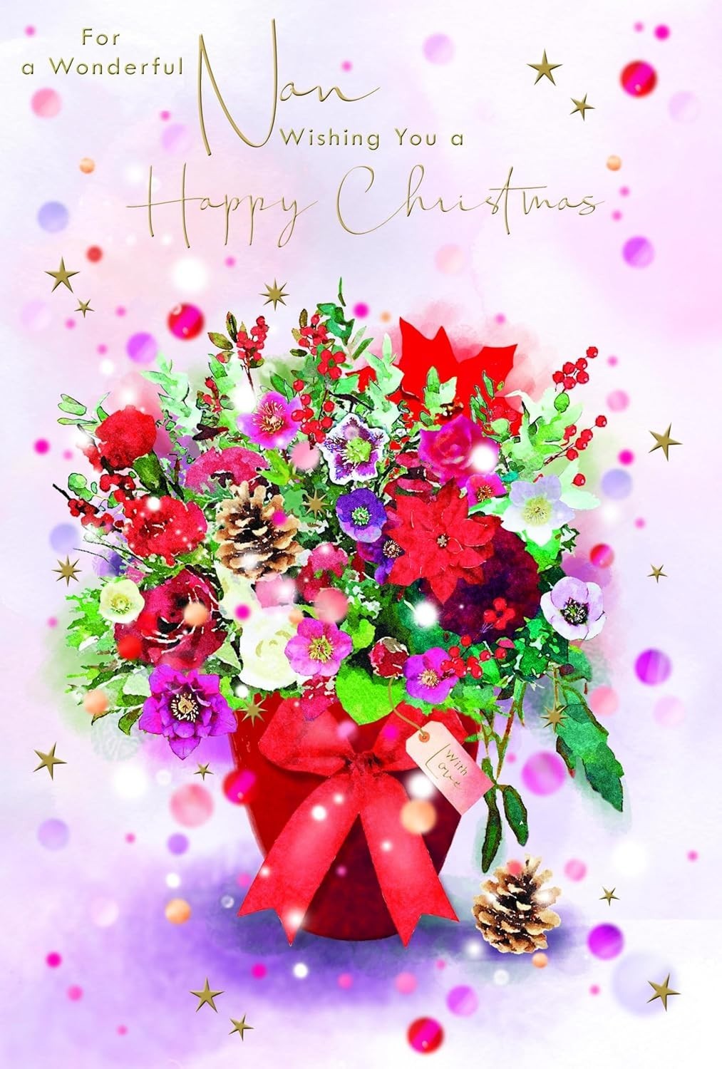 Christmas Card For Nan 15x23cm Large Festive Floral Bouquet Verse Inside