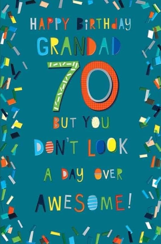70th Birthday Card for Grandad  Funny Confetti Design  15x23cm Insert