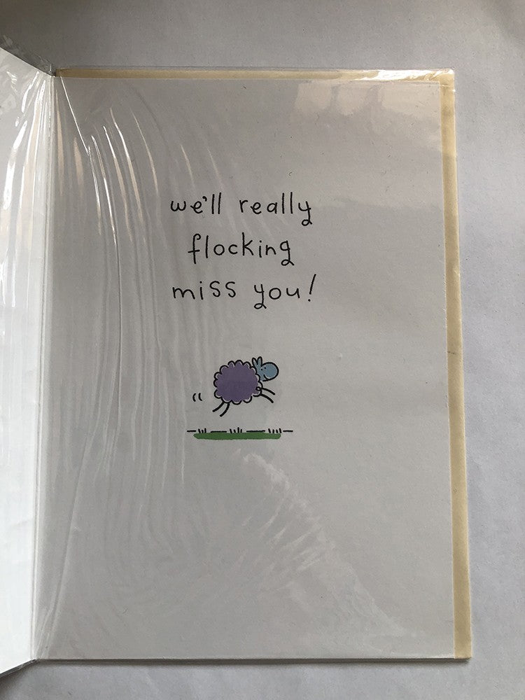 Good Luck Best Wishes Card Goodbye Shepherd Yellow Purple Sheep