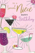 Birthday Card for Niece  Cocktail Glasses & Verse  15x23cm  Colour Insert