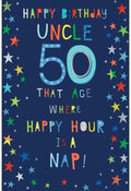 50th Birthday Card for Uncle  Funny Star Design  15x23cm Insert