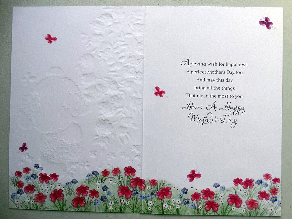 Happy Mothers Day Mummy Card With Love Cute Bear & Flowers Design