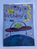 Age 3 Male Birthday Card 3rd Cute Alien UFO Rockets