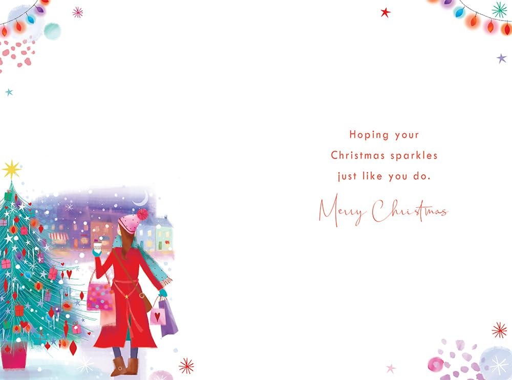 Sister Christmas Card Modern Lady Gifts Tree 9" x 6" Lovely Verse