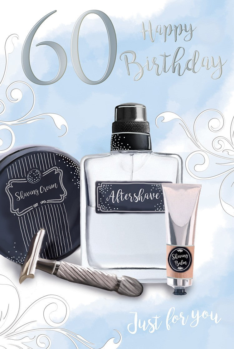 60th Birthday Card Male Grooming Shaving Design Men Quality Verse Silver Foil