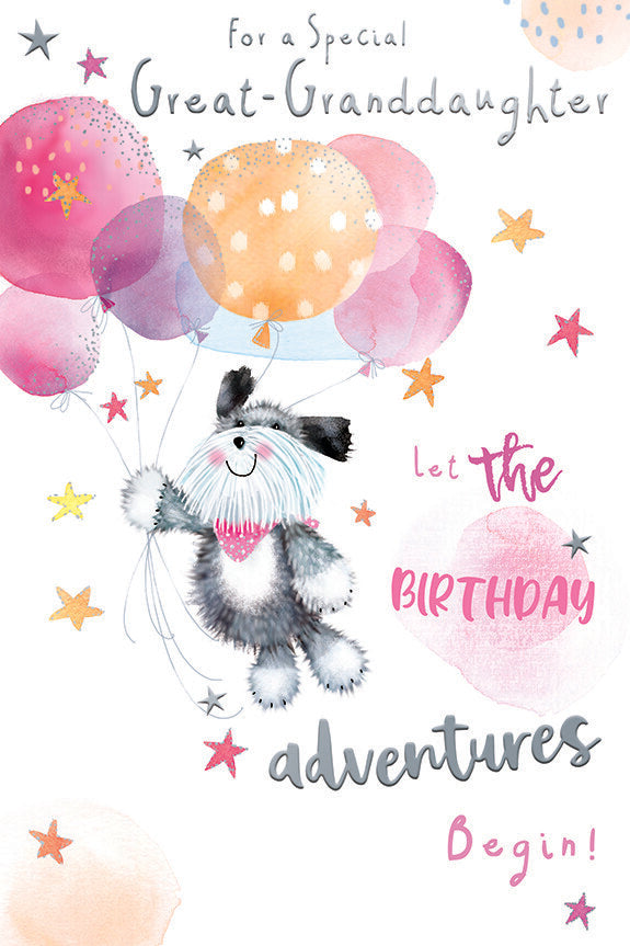 Great Granddaughter Birthday Card Let The Birthday Adventures Begin Cute Dog