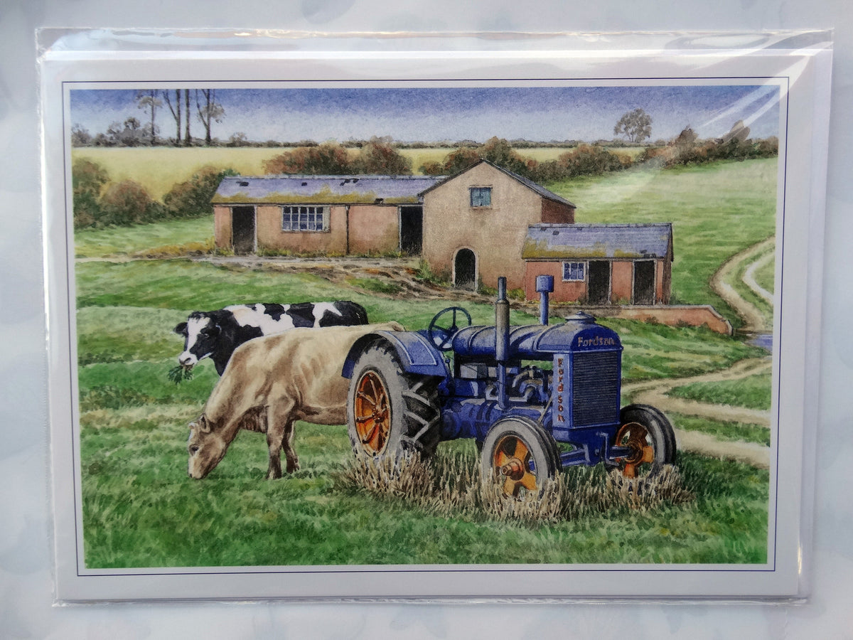 Vintage Fordson Tractor Birthday Card - Ford Farm Scene - For Him Dad Grandad