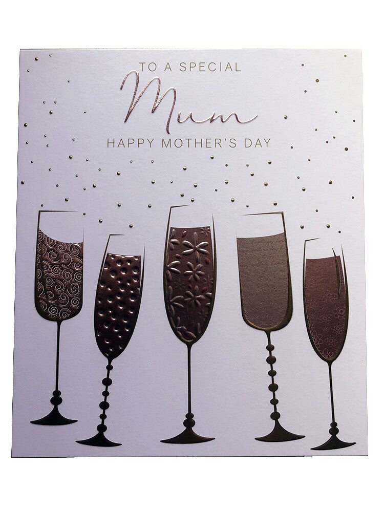 Mum Mother's Day Card Foiled Champagne Flutes Bubbles  Lovely Verse