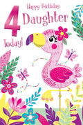 Daughter 4th Birthday Card  Tropical Flamingo & Butterfly Design  15x23cm