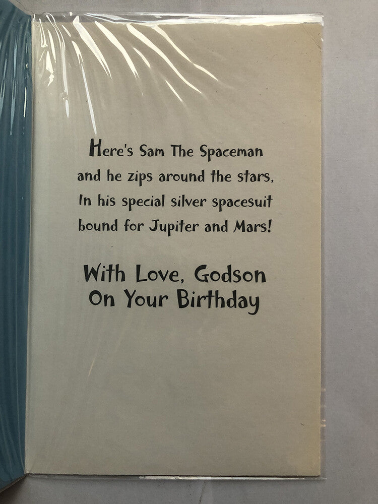 Godson Happy Birthday Card Cute Boy Astronaut Flag Standing On The Moon