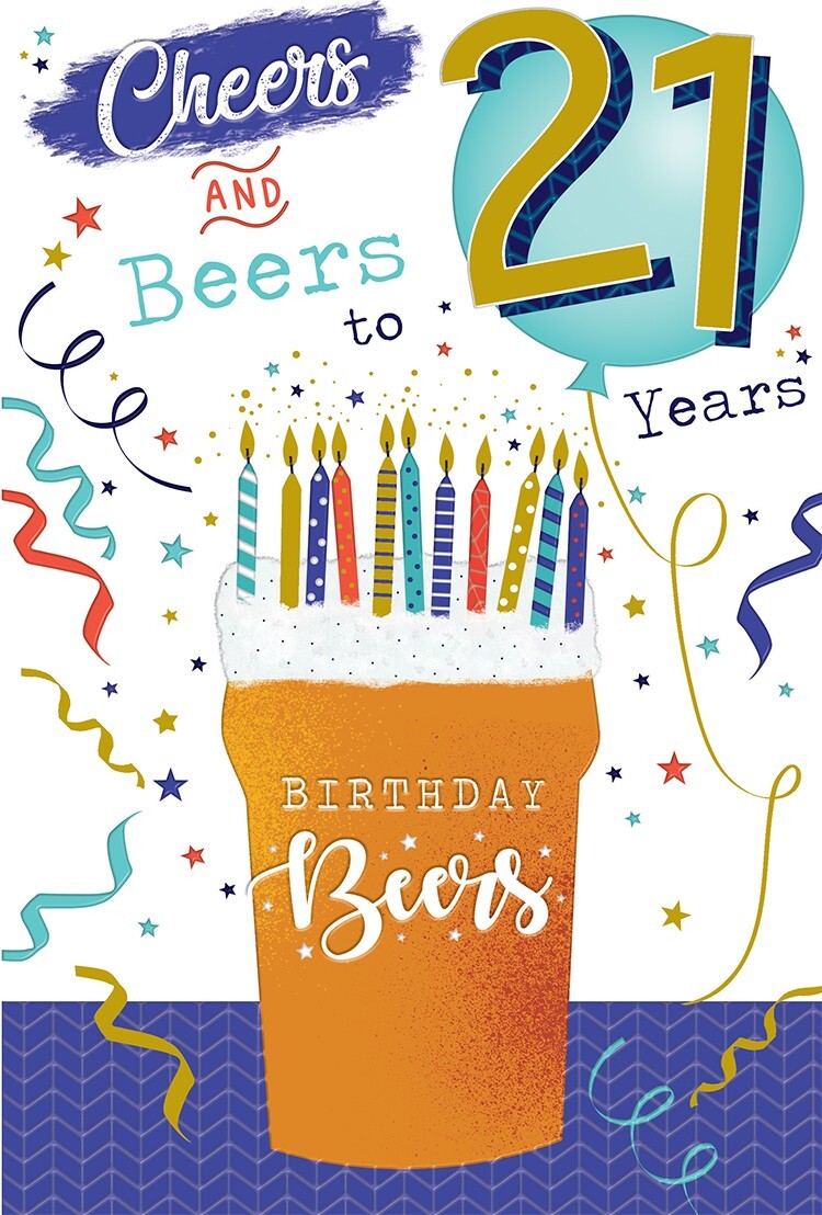 21st Happy Birthday Card Cheers & Beers to 21 Years Beer Design