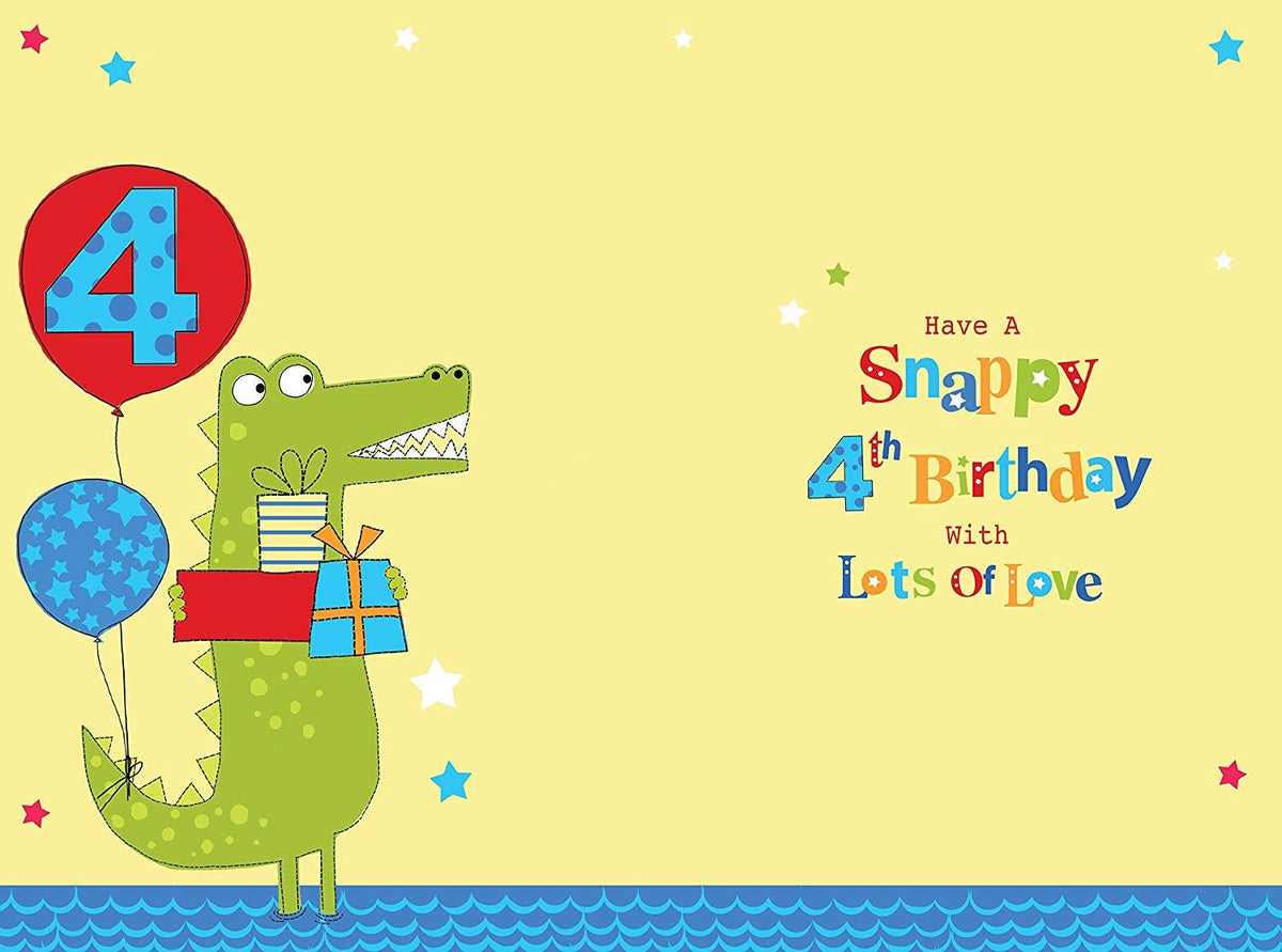 Son 4th Birthday Card Age 4 Today Crocodile & Presents Design Happy