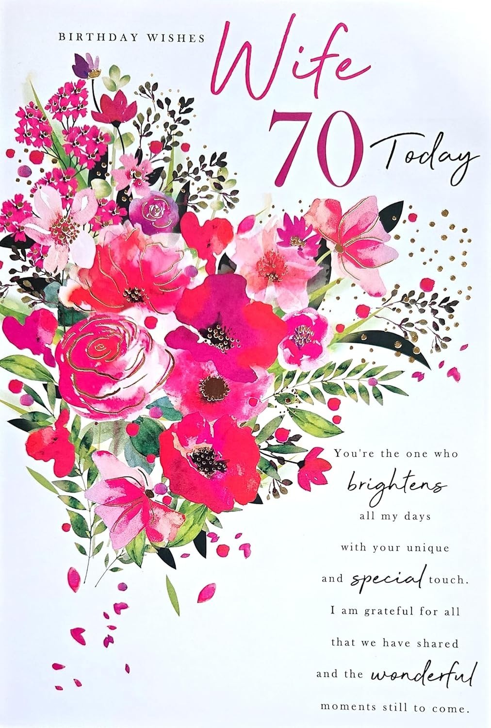 70th Birthday Card for Wife 15cm x 23cm Floral Design Printed Verse