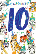 Great Grandson 10th Birthday Card Age 10 Tigers 9" x 6" Lovely Verse