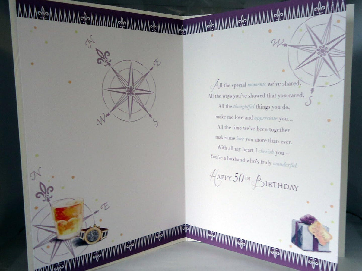 Husband 50th Birthday Card 50 Attache Case Shoes Gift Watch