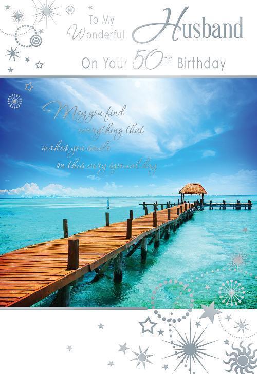 Husband 50th Birthday Card Birthday To My Wonderful  Beach Design Happy