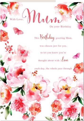 Mum Happy Birthday Card With Love Butterfly Flower Design Lovely Bright Modern