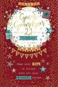 21st Birthday Card for Great-Grandson  Red & Gold  Modern Verse & Design