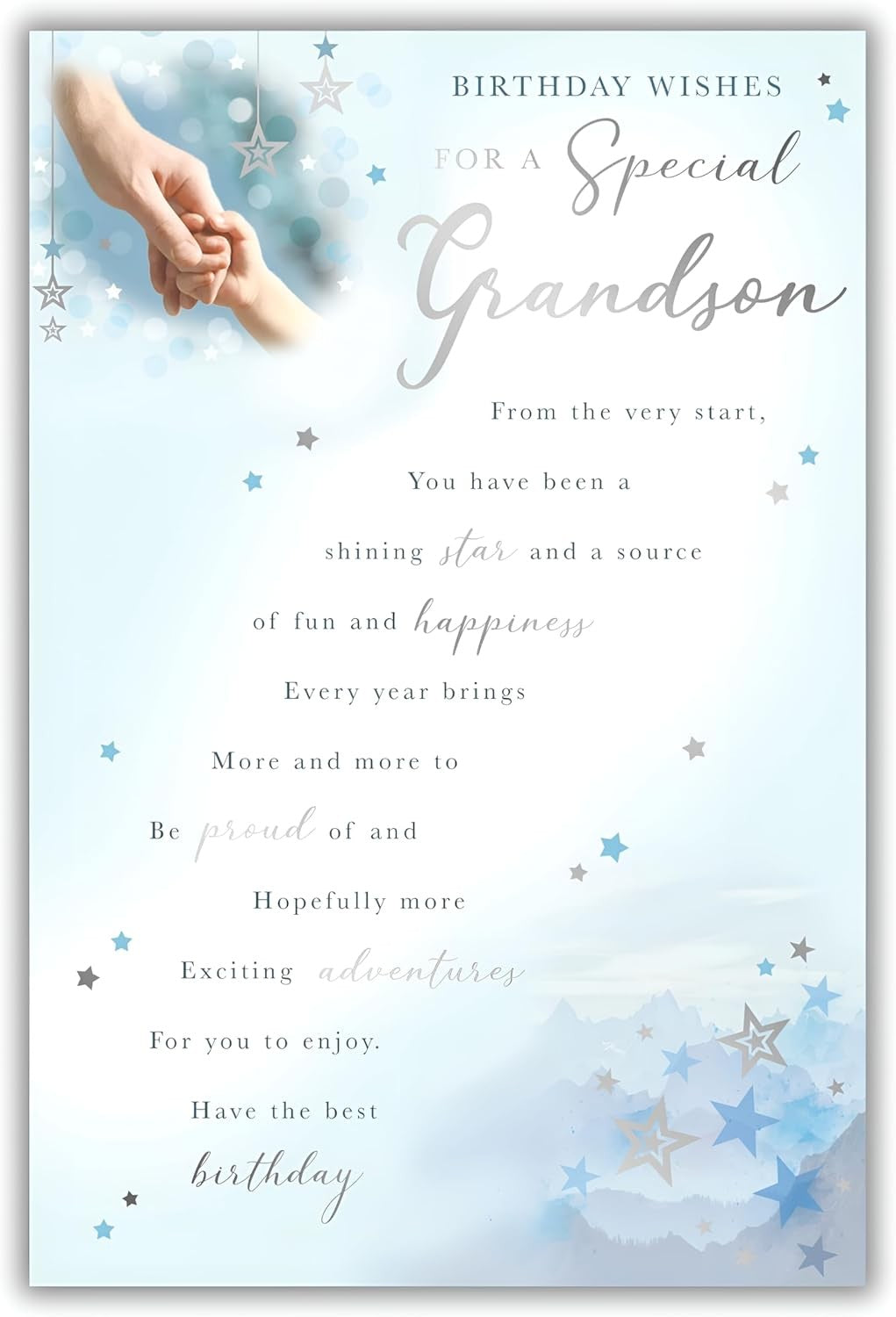 Grandson Birthday Card Starry Sky & Hand-in-Hand Design Quality Finish  15x23cm