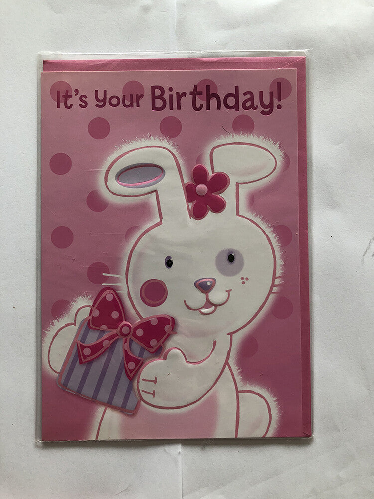 Open Female Happy Birthday Card Cute Rabbit Gift