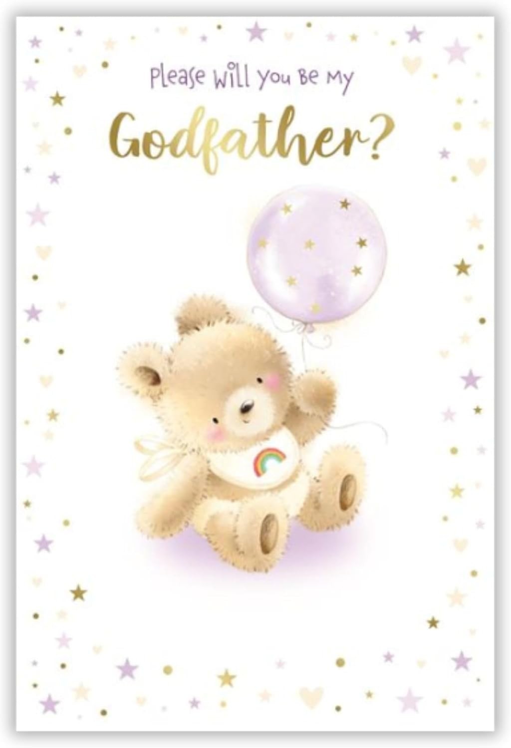 Will You Be My Godfather Proposal Card  Teddy Bear & Balloon  15x23cm