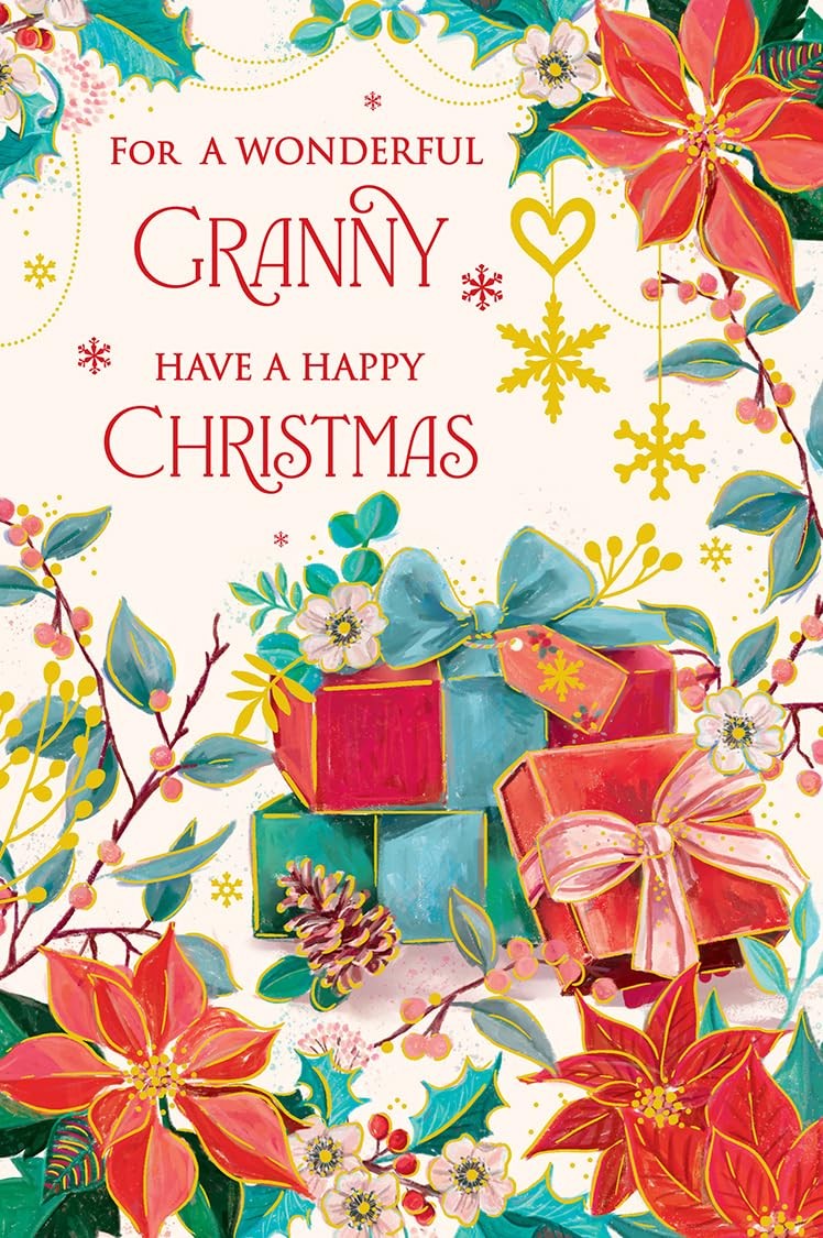 Christmas Card To Wonderful Granny Large Present Gifts Floral 15x23cm