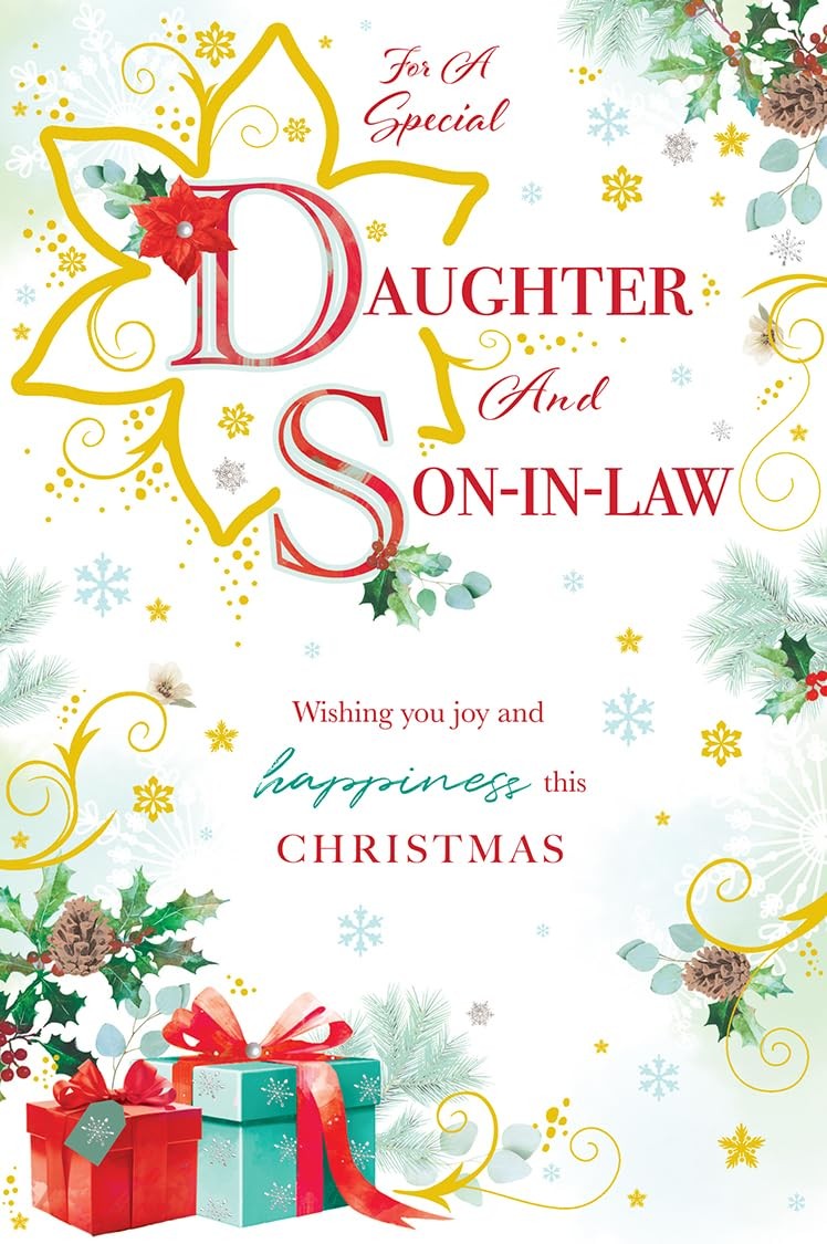 Christmas Card Daughter & Son In Law Large Gold Star Gifts 15x23cm